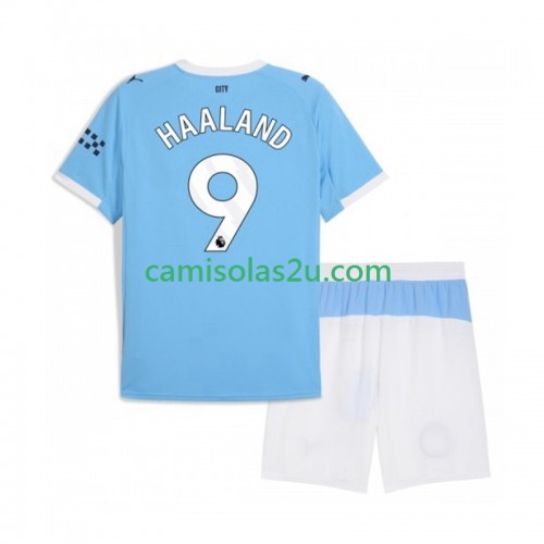 Camisolas de futebol Manchester City Erling Haaland 9 Criança Equipamento Principal 2025/26 Manga Curta Camisolas de futebol Manchester City Erling Haaland 9 Criança Equipamento Principal 2025/26 Manga Curta